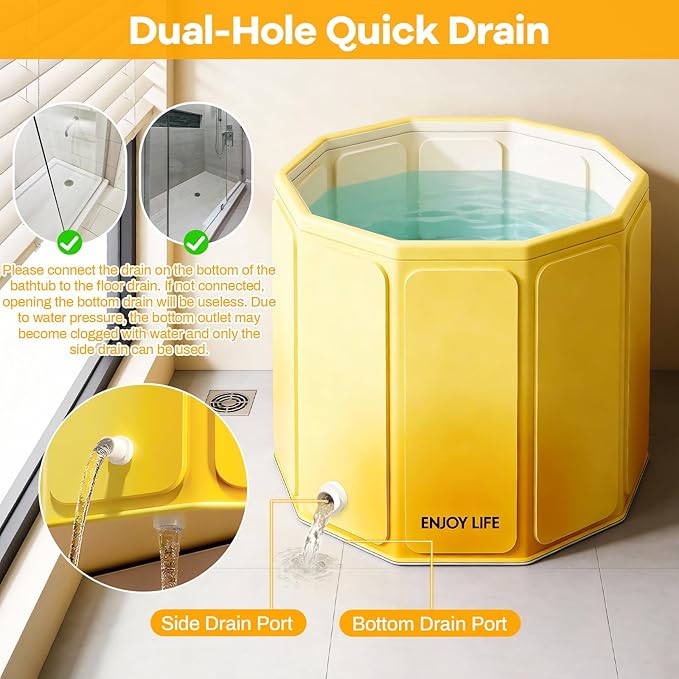 Foldable Portable Bathtub, Hot Ice Bath Tub, Shower Tub Non-Inflatable, Collapsible Bathtub SPA Soaking Tubs for Travel, Camping, Gyms, Home (Yellow)