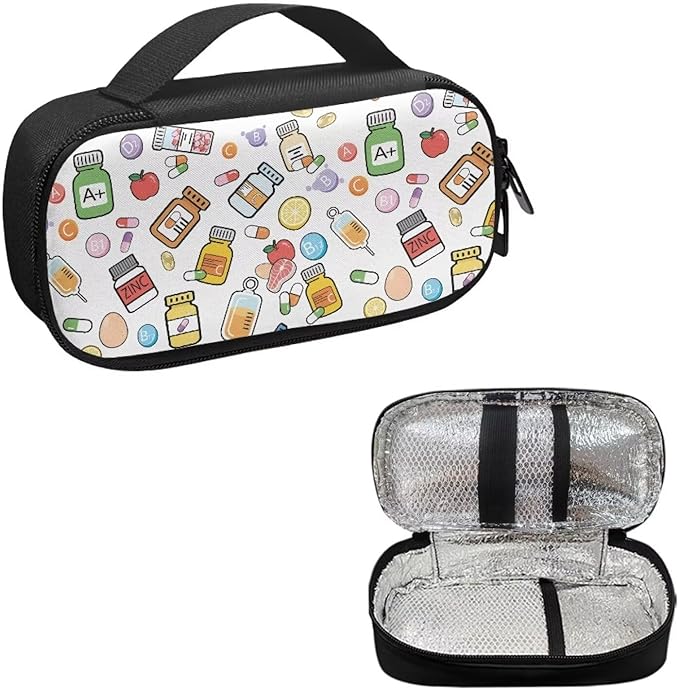 Rnyleeg White Insulin Cooler Travel Case Cute Madicine Pattern Insulin Bag with Handle Portable Diabetic Supplies Organizer Bag Small Madicine Kit for Car Home Travel