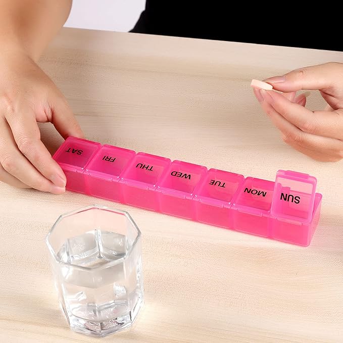 Pill Organizer 2P Pink XL Extra Large Weekly and Daily Pill Cases for Pills/Vitamin/Fish Oil/Supplements - 2P
