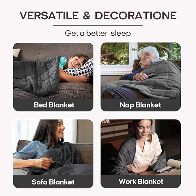 ZonLi Weighted Blanket (80"x87", 25lbs, Grey), King Size Weighted Blanket for Adults, 100% Polyester Material with Glass Beads