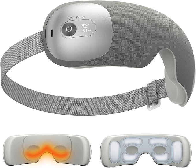 Ultra Light Eye Massager with 2 Level Heat, 120 Mins Uses, 3 Air Compression & Massage Modes, Heated Eye Mask with Bluetooth Music for Migraine Relief, Strain and Dry Eyes, Eye Relief for Women Men