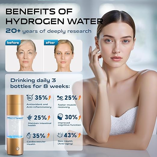 Hydrogen Water Bottle Generator,4500PPB SPE/PEM Technology -Smart Electrolysis Water Ionizer -320ML Portable Rich Hydrogen Water Machine for Health Gifts, 24-Hour Hydrogen Retention (Gold)