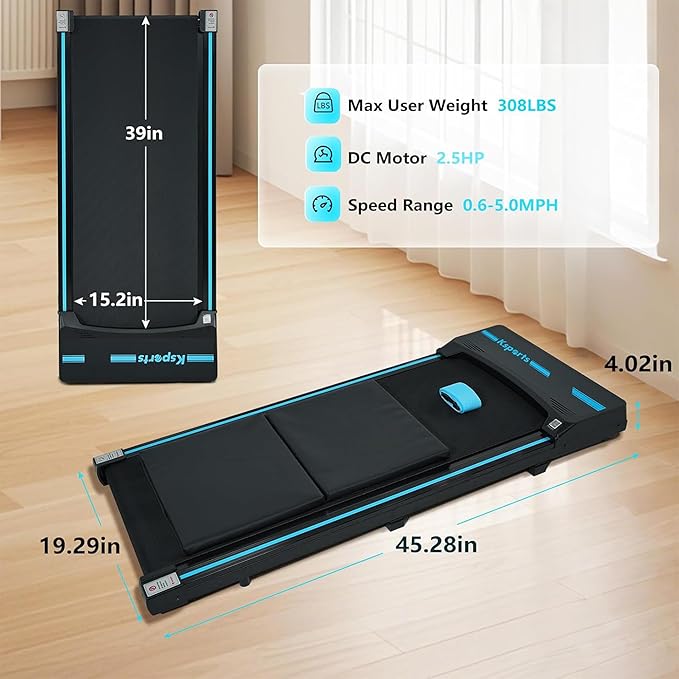 Ksports Walking Pad & Folding Treadmill – 2.5HP, Sit-Ups Mat, Bluetooth App, Portable Wheels | Incline, Desk, Dual Displays, 308 lbs & 265lbs Capacity