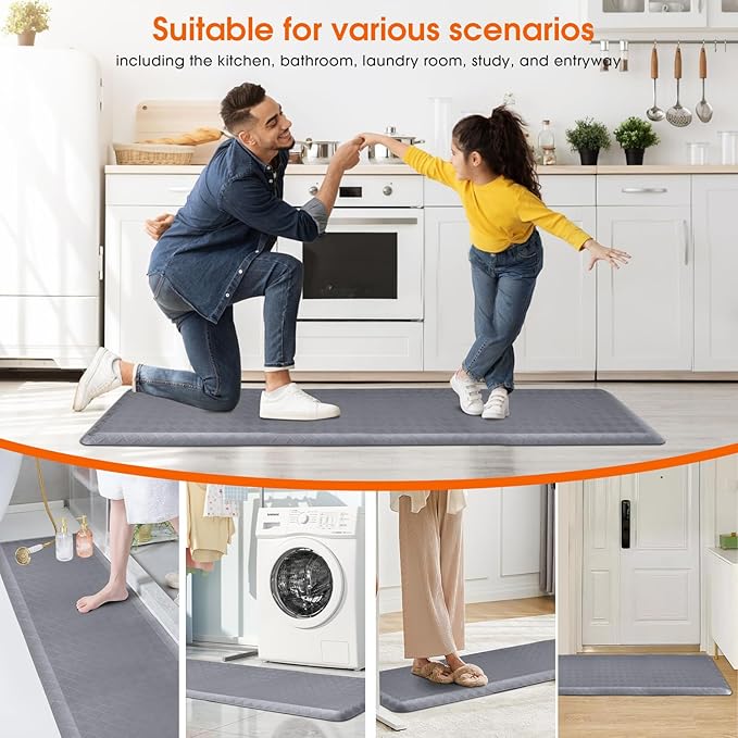 4/5 Inch Extra Thick Kitchen Mats for Floor,Non Slip Anti Fatigue Kitchen Rugs,Waterproof Stain Resistant Sink Mat,Cushioned Standing and Comfort Mats for Office (17"x60" Grey)
