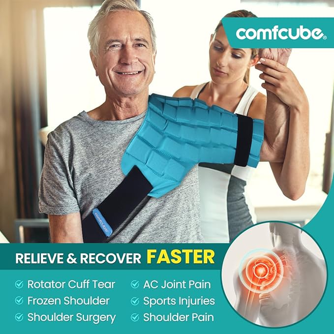 Shoulder Ice Pack Wrap, 2 Hours Long Lasting Rotator Cuff Cold Therapy Flexible Shoulder Ice Pack for Injuries Reusable, FSA Eligible, Cold Pack for Tendinitis, Surgery, Swelling