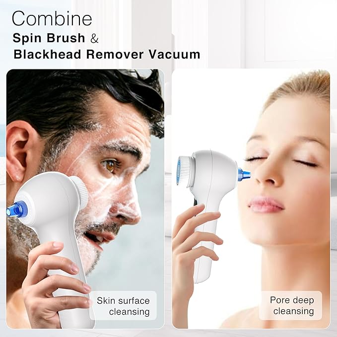 3 in 1 Facial Cleansing Brush & Blackhead Remover, Rechargeable Face Scrubber with LCD Screen, IPX7 Waterproof, Deep Pore Cleaning, Exfoliating & Massaging for All Skin Types