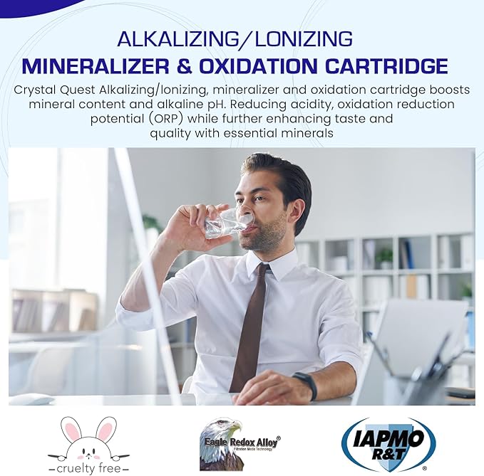 Crystal Quest Alkalizer, Ionizer, Mineralizer & Oxidation Cartridge – Boosts pH & Alkalinity, Enhances Taste with Essential Minerals, Long-Lasting Performance, Easy Installation 2-7/8” x 20”
