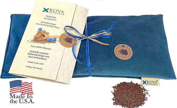 KOYA Naturals Soft Velvet Flax Seed Pillow - Microwave Heating Pad – Microwavable Moist Heat Pack – for Neck, Muscle, Joint, Stomach Pain, Menstrual Cramps – Warm Wrap (Turquoise)