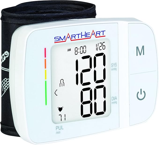 SmartHeart Blood Pressure Monitor | Adult Wrist Cuff | Audible English Spanish Instructions and Results for Visually Impaired | 2-Person Memory |