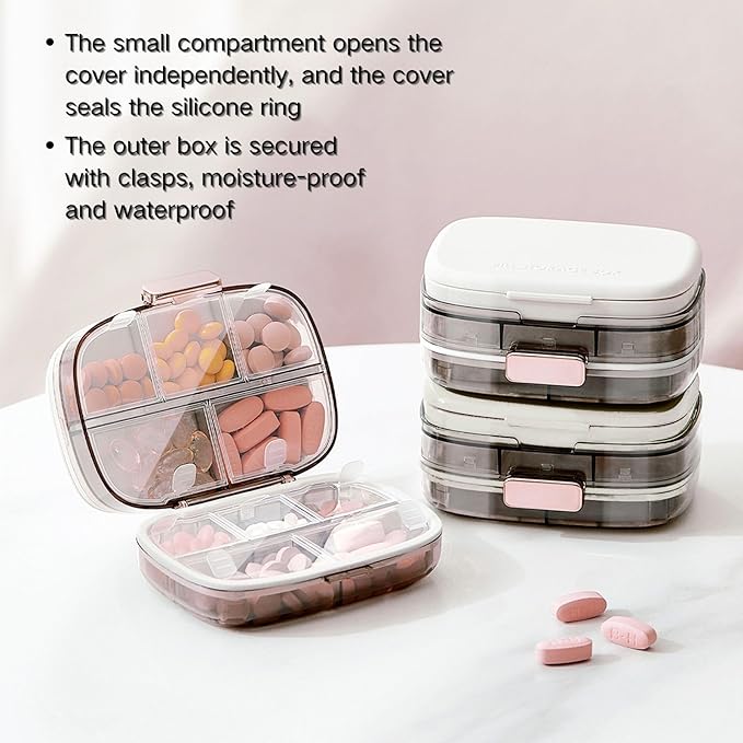 Travel Pill Box – Travel Pill Organizer, 10 Compartments Portable Pill Case,Pill Case for Purse, Pocket – Durable Daily Pill Organizer for Vitamins, Supplements