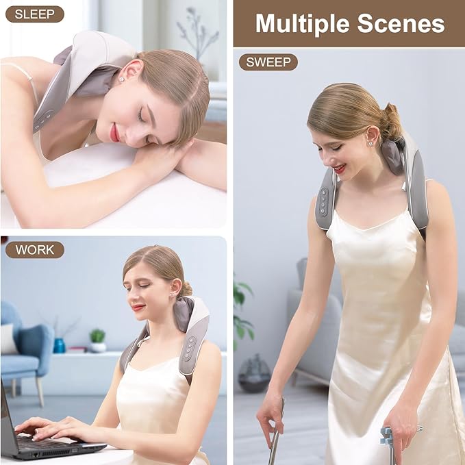 Neck and Shoulder Massager with Soothing Heat, Deep Tissue Kneading Shiatsu Massage Pillow for Back, Leg, Body Pain Relief, Electric Full Body Massager for Christmas Gifts