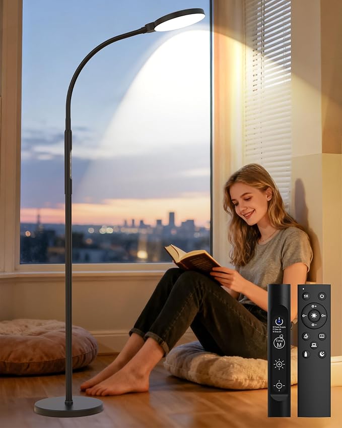 Light Therapy Lamp 11000 Lux, Full Spectrum LED UV-Free Sunlight Lamp with 10 Adjustable Brightness & 5 Color Temperatures, 3 in 1 Light Therapy Floor Lamp for Home Office, Black