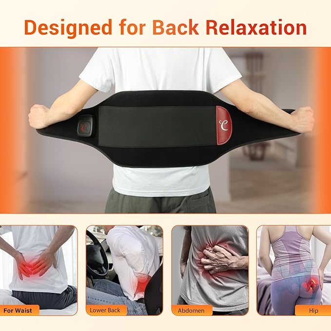 Comfytemp Extra Large Cordless Heating Pad with Massager for Back XXL, FSA Eligible HSA Portable Rechargeable 2X Larger Lower Back Massager with 4 Motors, Wireless Heated Waist Belt Button APP Control
