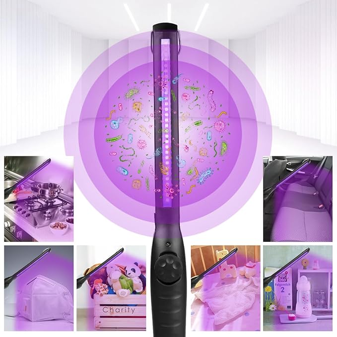 UV Light Sanitizer, Portable UV Light Disinfection Lamp USB Rechargeable Ultraviolet Light Sanitizer for Home Hotel Travel Car Kills 99% of Germs Viruses & Bacteria UV Light Sanitizer Wand 1 Pack