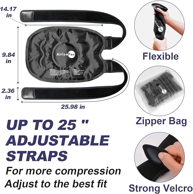 Ice Pack for Knee Pain Relief, Reusable Gel Ice Wrap for Injuries, Swelling, Knee Replacement Surgery, Cold Compress Therapy for Arthritis, Meniscus Tear and ACL, Black