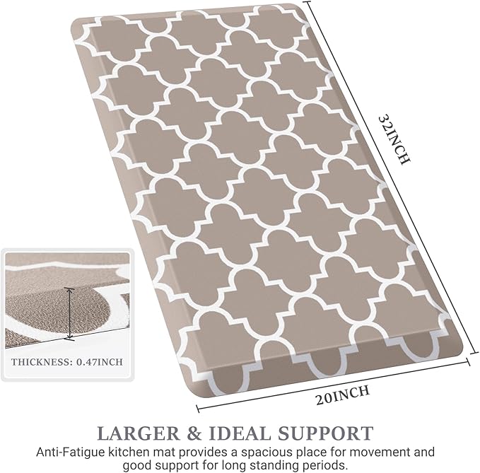 WISELIFE Anti Fatigue Floor Mat - 4/5 Inch Thick Kitchen Mat Non Slip Waterproof Heavy Duty Ergonomic Comfort Mat Durable for Home, Office, Sink, Laundry,(20" x 32", Khaki)