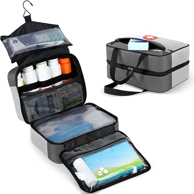 Naanle Pill Organizer Bag Travel Pill Bottle Medicine Organizer Home Storage Medication Bag for Vitamin Supplements, Pill with Cross Empty First Aid Bag for Camping Car, 1.0 Count