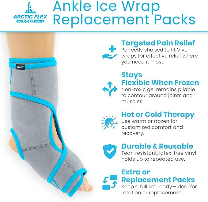 Arctic Flex Gel Replacement Packs - Ice Packs Reusable for Ankle Ice Brace - Hot and Cold Gel Pack for Injuries, Pain Relief, Swelling - Flexible Therapy Compression Wrap - Athletic, Women, Men
