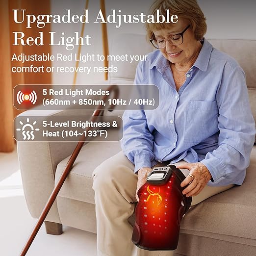 Red Light Knee Massager, 5 Light & Heat Settings, 5 Vibration Modes, 5000mAh Cordless Heated Knee Wrap, for Comfort & Relaxation