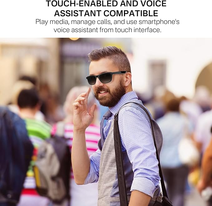 Smart Glasses for Men & Women, UV400 Polarised Lenses, Intelligent Touch&Voice Assistant, Open-Ear Speaker, Compatible with iOS/Android, Bluetooth Audio Sunglasses for Driving/Travel/Cycling