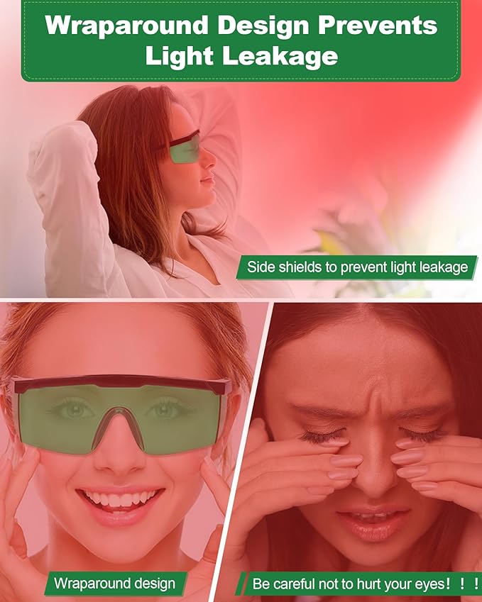 LIGHTMEUP Red Light Therapy Glasses Eye Protection Transparent Maintain Visibility Infrared Goggles Full Wrap-Around Adjustable Leg Suitable For Use With Infrared Red Light Therapy Devices 2 Pairs