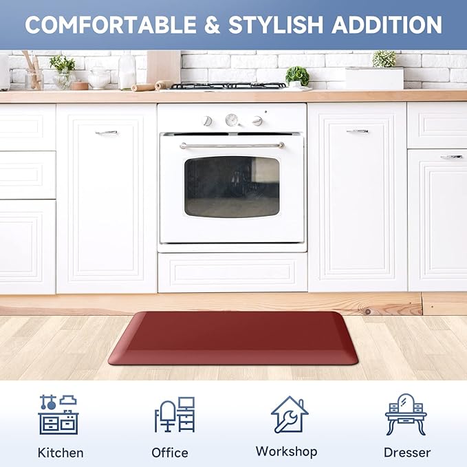 4/5 Inch Thick Kitchen Mats for Floor, StepRite Kitchen Rug for Standing Desk, Non-Slip, Thicker, Stain & Water Resistant, Comfort Anti Fatigue Floor Mat for Home, Kitchen, Office - Red,54 * 22''