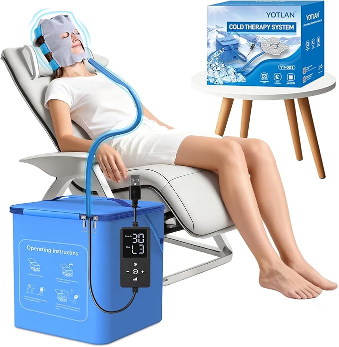 Migraine Relief Cap with Water Circulation & Programmable Timer, Reusable Cold Therapy Head Wrap, USB Powered Portable Ice Mask for Tension, Stress & Migraines