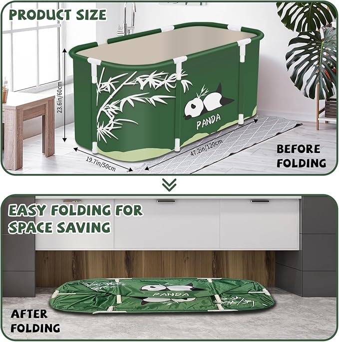 Portable Foldable Bathtub,Foldable Soaking Bathtub for Adults, Freestanding Bathtubs, Hot Bath Tub, Ice Bath, Family Bathroom SPA Tub 47.2x19.7x21.7inch (Panda)