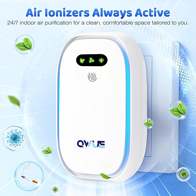 Plug in Air Purifier 2 Pack with Warm Night Light, Negative Ion Air Ionizer for Home Bedroom Office, Portable Mini Air Purifier, Quiet Odor Reducer for Smoke Dust Pet Smell