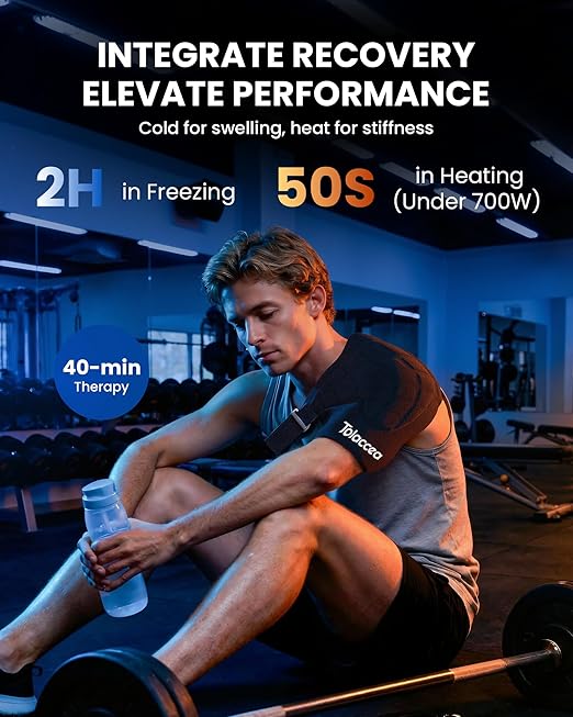 Tolaccea Shoulder Ice Pack Brace with Integrated Triple-Layer Coldfocus Gel, Shoulder Compression Frozen Sleeve with 40-Min Cold & Hot Therapy for Rotator Cuff, Tendonitis, Surgery Recovery