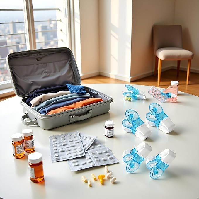 4Pcs Blue Portable Pill Taker Remover, Pill Remover, Blister Pack Opener Popper Assistance No Contact Easy to Take Out Travel Tablet Dispenser Pills Extractor Tool, Medication Aids Pill Organizers