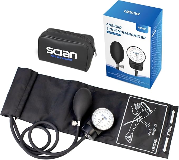 SCIAN Aneroid Sphygmomanometer - Manual Blood Pressure Cuff with D-Ring Universal Cuff 10-16"", Carrying Bag for Nurse Doctor Senior Adult(Black, Stethoscope Not Included), Large