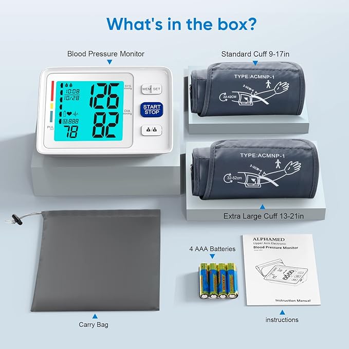 Blood Pressure Monitor for Home Use Extra Large Cuff Automatic Digital Blood Pressure Machine 9-17''&13-21''Adjustable Blood Pressure Cuff- Backlit Display 2x500 Memories 4AAA Batteries Carrying Case1