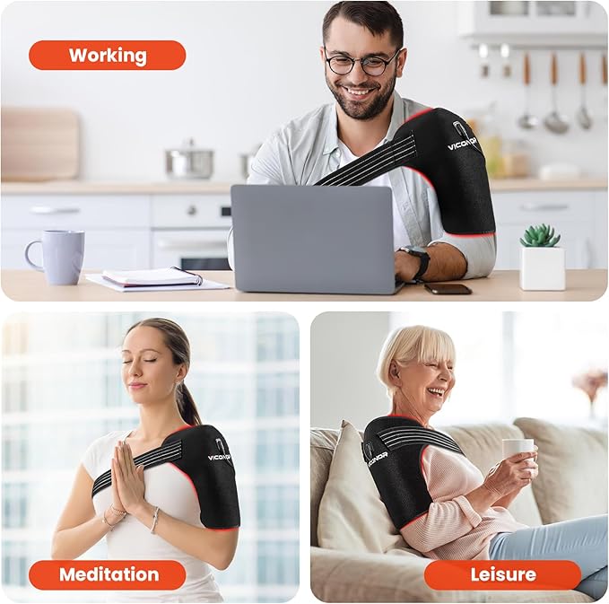 Viconor Red Light Therapy for Shoulder Pain Relife, Infrared Light Therapy for Body with Massage, Improve Joint Muscle, 660nm & 850nm Red Light Shoulder Wrap, Black1