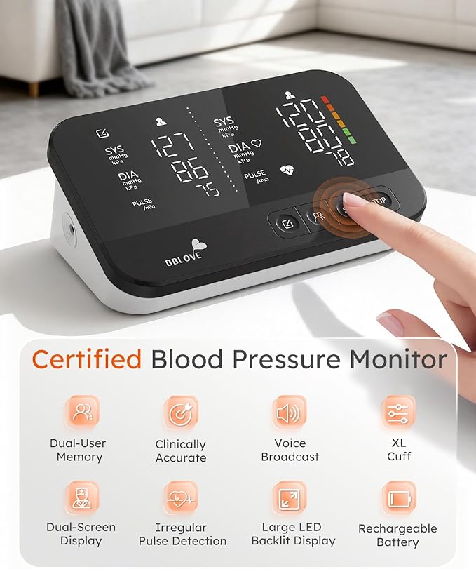 Clinical Accurate Blood Pressure Monitors for Home Use,Dual-Screen Automatic Blood Pressure Machine,One-Touch Automatic Measurement,2 Users, Voice & Mute, LED display screen, Birthday Gifts for Family