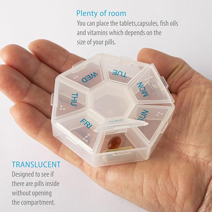 Deke Home - Medicine Pill Organizer with Braille Labeling (2 Pack), 14 Day Pill Boxes, Clear Lids, 2 Week Pill Organizer, Weekly Organizer for Medication Management, Compact, Easy Viewing