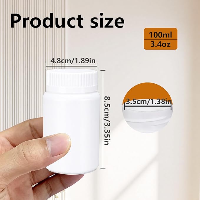 8 Pack Travel Pill Bottles - White Food Grade Plastic with Screw Caps & Labels, Small Pill Organizer for Pills, Vitamins, Capsules
