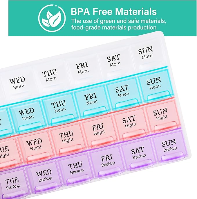 Large Weekly Pill Organizer 4 Times A Day, Moisture-Proof 7 Day Pill Box,Daily Pill Organizer,Travel Pill Cases Portable for Pills Vitamin Fish Oil Supplements