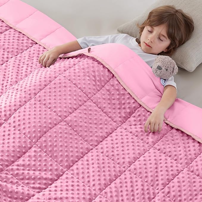 anfie Weighted Blanket Kids(36"x48" 3lbs) Weighted Blanket Cooling Blanket for Sleeping,Throw Size Breathable Blanket with Premium Glass Bead(Pink)