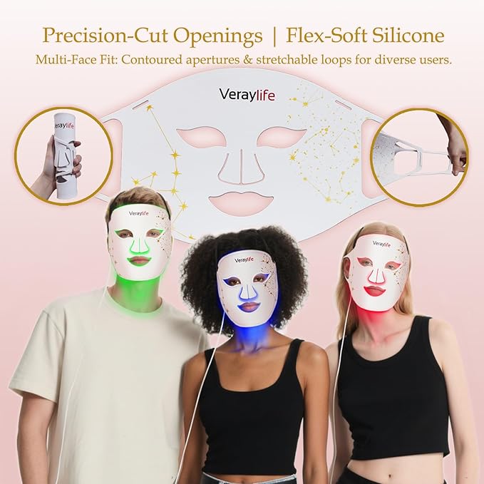 Red Light Therapy Mask for Face, LED Facial Mask, Skin Care Light with Near Infrared 850nm & Adjustable Blue Light, Portable Home Device with 7 Colors & 8 Modes, 432 Beads Pro LEDs (White)