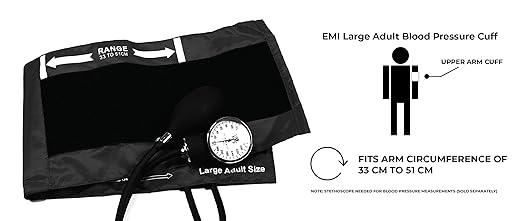 EMI Aneroid Sphygmomanometer Manual Blood Pressure Large Adult Cuff (Large Adult - Black)