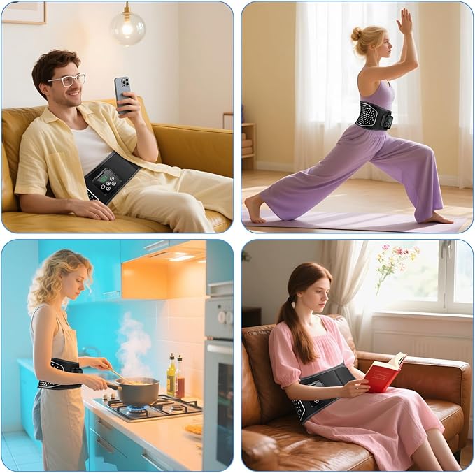 Cordless Hating Pad with Massager, Heating Pad for Back Pain Relief, Vibration Massage Heated Waist Belt Support, Portable Low Back Massager with 5 Heating Levels, Gifts for Women Men (Black-air)