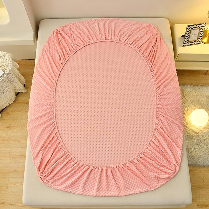 ZIQINPSQ Coral Velvet Fitted Sheet-Thickened Cold-Resistant and Warm Bed Sheets-Soft Velvet Fleece Fitted Sheets with-Elastic All Around. (Pink, Twin)