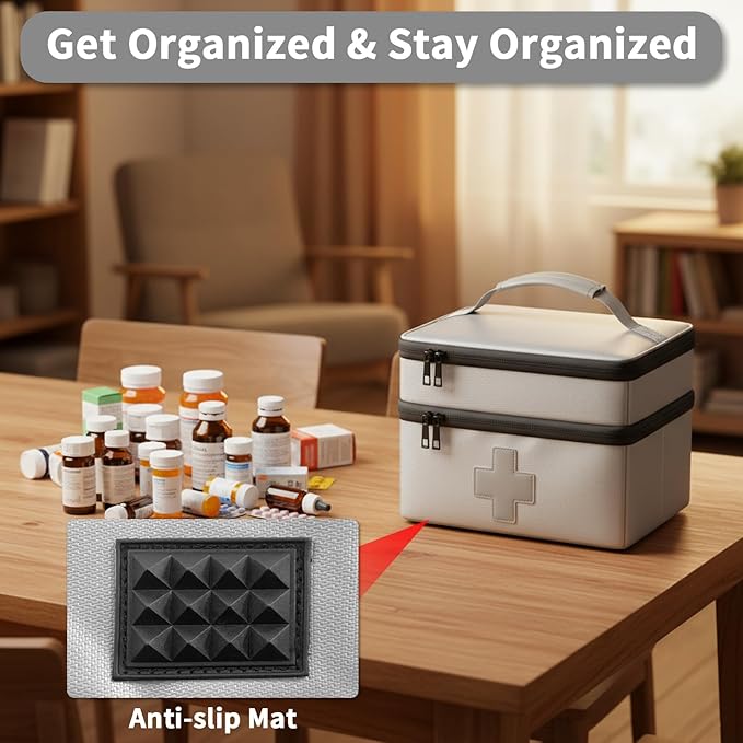 Fireproof & Waterproof Medicine Organizer Case for Pills Bottle, Large Capacity Medical Bag Holds Essential Accessories for Families & Travelers, Emergency Kit for Home, Car & Outdoor First Aid