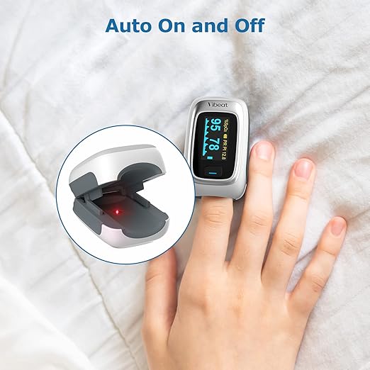 Vibeat Bluetooth Fingertip Pulse Oximeter with Pulse Rate, Blood Oxygen Saturation Monitor | Finger O2 Meter, Batteries and Lanyard Included, Free APP