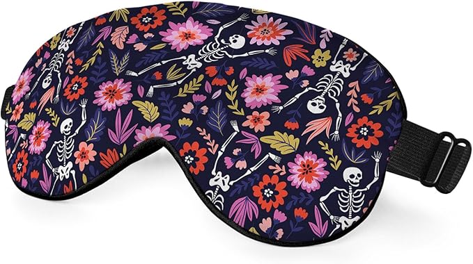 Dancing Skeletons Eye Mask Sleeping Mask Garden Flower Leaves Dead Halloween Sleep Masks Silky Soft Eye Cover for Women Men Shading Blindfold for Air Travel Sleeping