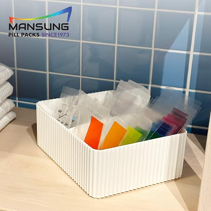 Mansung M 600 Bags/Blue, Heat Seal Pill Bags, Suite, Sorter Organizer for Medication, Food Safe, BPA Free Heat Seal Bag pouche Pack Organizer Dispenser kit Daily Blister Packs Use with Tray, AM PM