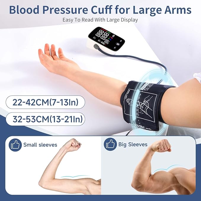 Blood Pressure Monitor Upper Arm,Accurate Digital BP Machine for Home Use,2-User 240 Sets Memory,2 M/XL Cuffs (8.7"-21"),Large Backlit LED,Lifetime Support