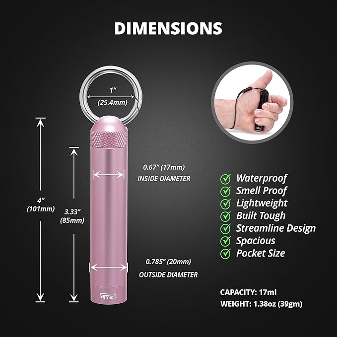 Regular Size 4” Storage Tube, Odor Locking Smell Proof, Waterproof Container, Medication Pills Supplements etc… Holds up to 85mm Length, Outdoor EDC Metal Holder, Pocket Travel - Rose Gold