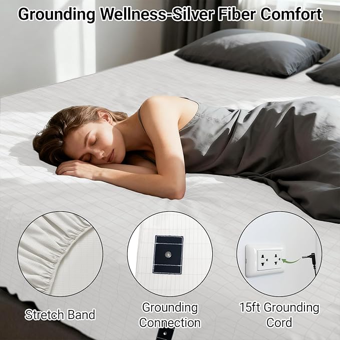 Grounding Sheets Full,90% Cotton 10% Silver Fiber,Grounded Bed Sheet, Deep Pocket Grounded Bed Sheet, Improve Sleep (Full)